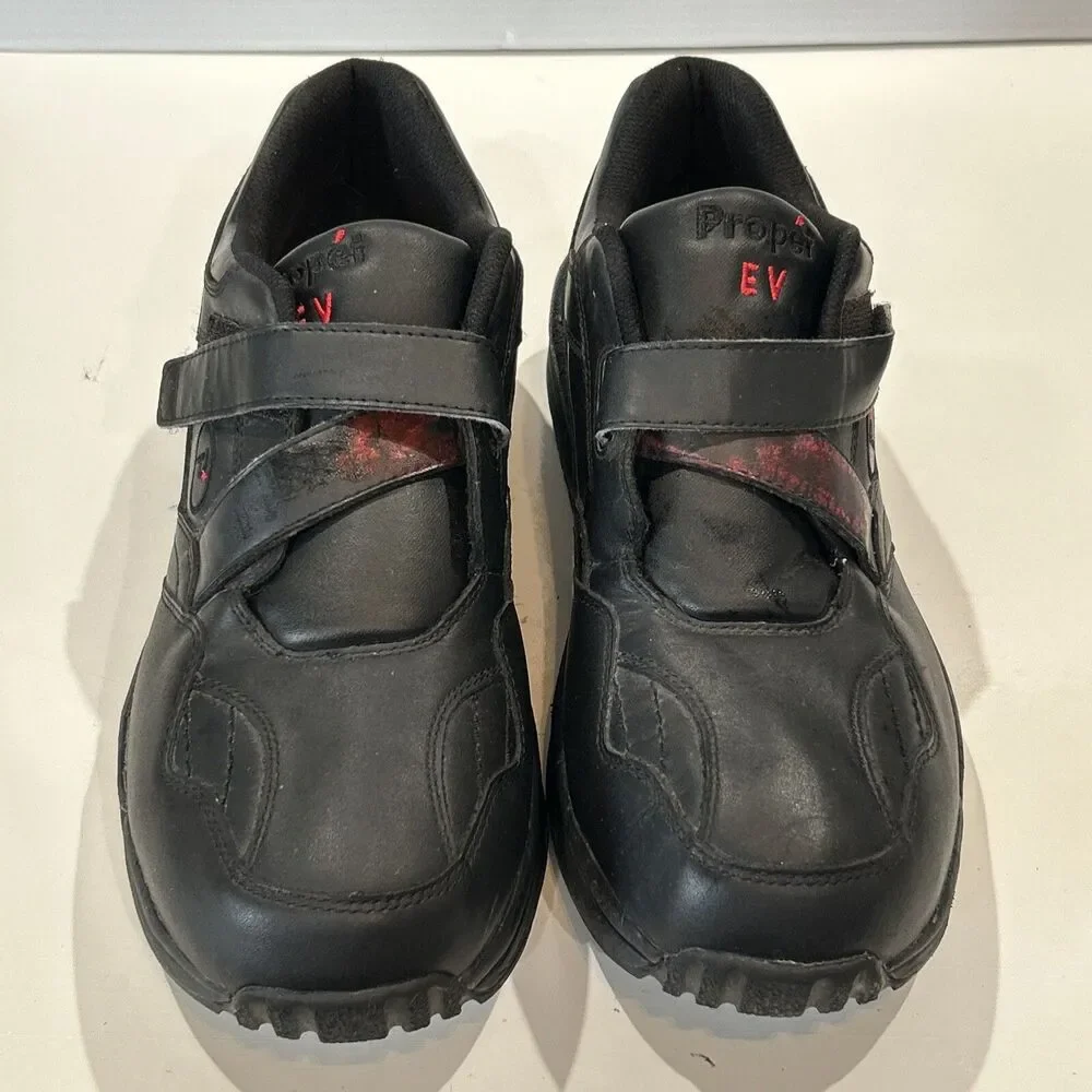 Propet Ped Walker Men 11 5E Wide Strap Orthotic Shoes Black Leather Sneakers
